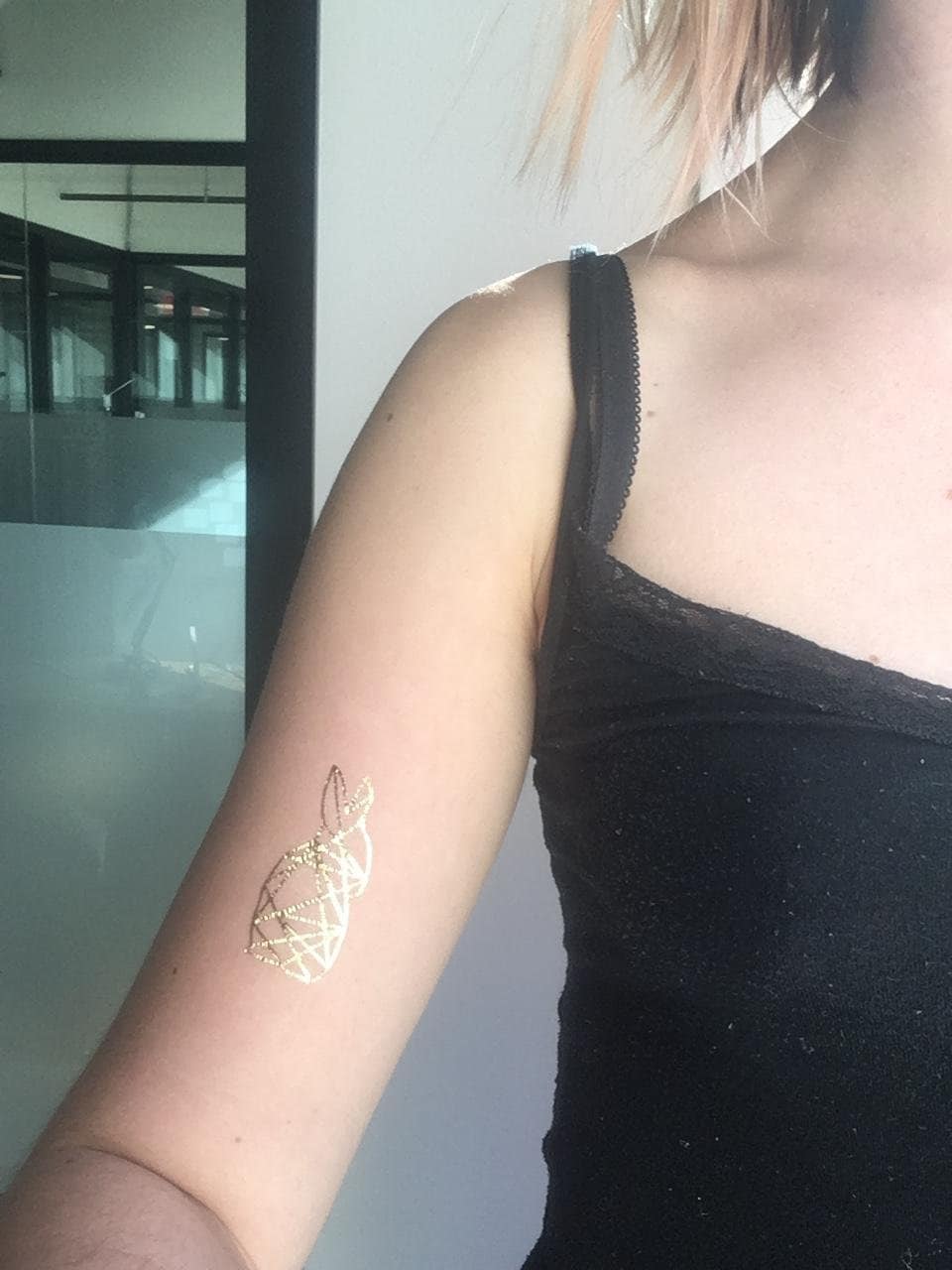 Gold Rabbit Tattoo | Sparkly metallic geometric bunny temporary tattoo design, set of 3 tattoos