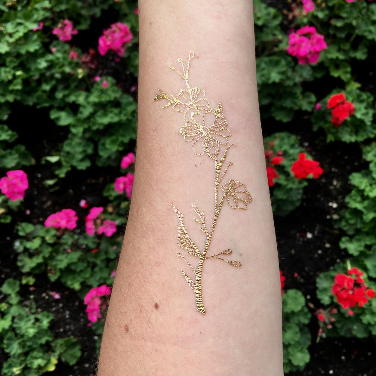 Gold Sparkly Flower Branch Tattoo | set of 3 floral temporary tattoos