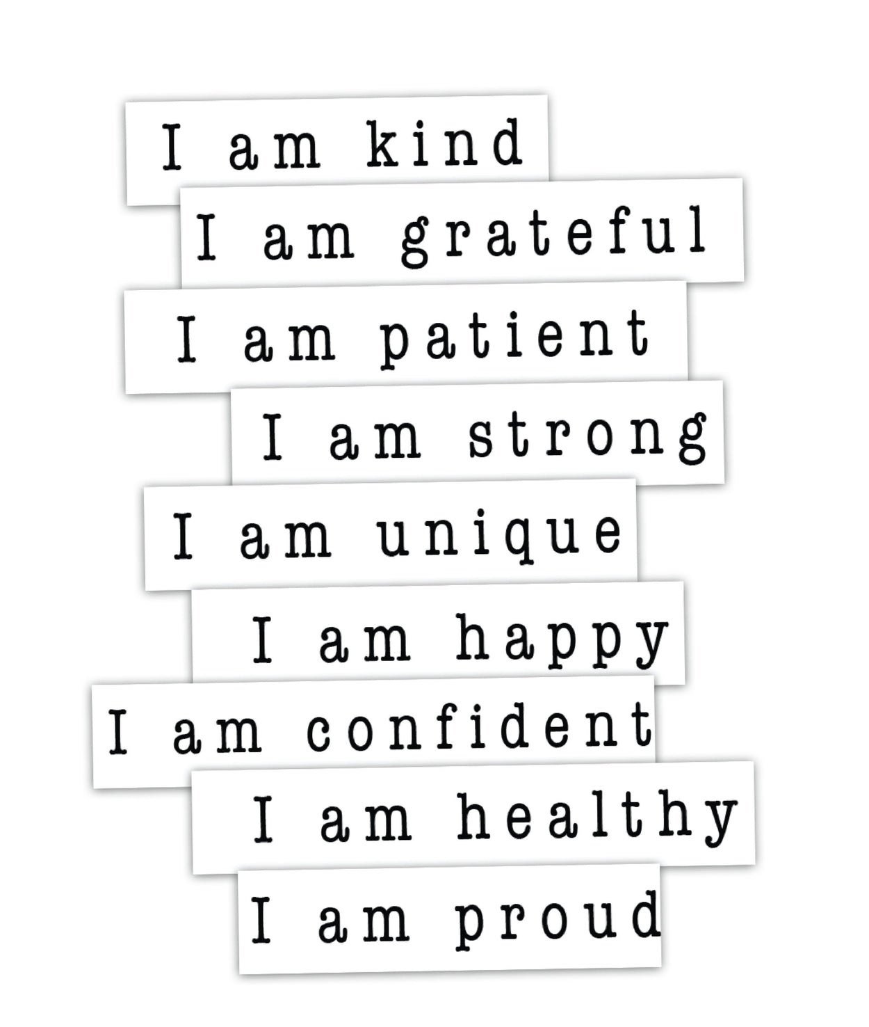 I Am Affirmations Collection of Tattoos | grateful, strong, confident, healthy, positive, proud, temporary, 2 sets