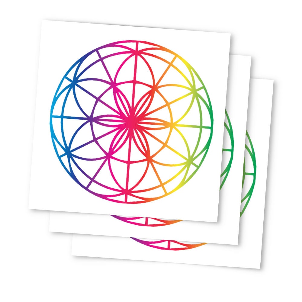 Sacred Geometry Tattoo | Colorful rainbow chakra symbols for meditation and yoga, set of 3 tattoos