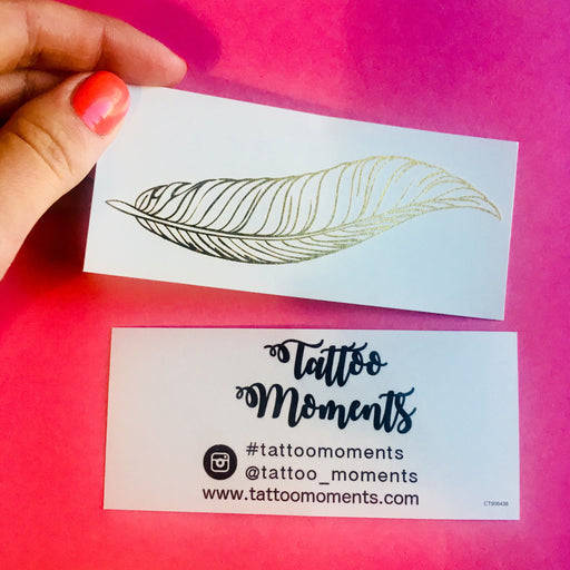Gold Feather Tattoo | Shiny metallic set of 3 temporary tattoos