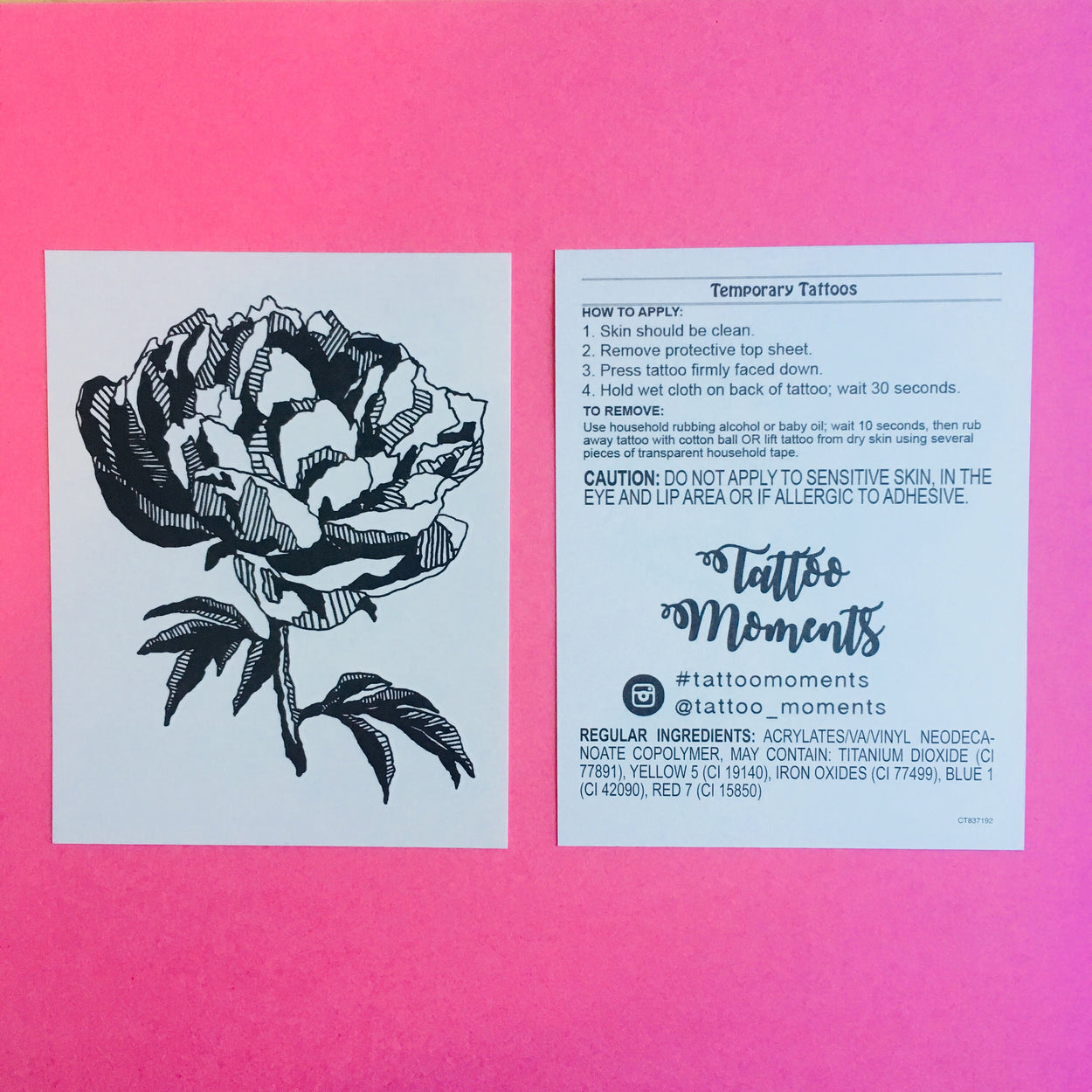 Large Etched Flower Tattoo | black floral peony temporary tattoo, set of 3