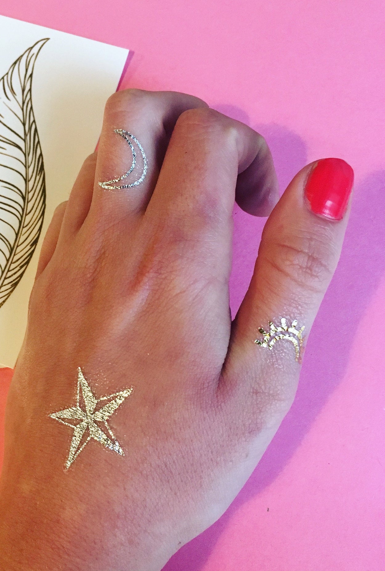 Star & Moon Tattoos in Gold/Silver | Small icon pictograms, 3 sets of 7 temporary tattoos