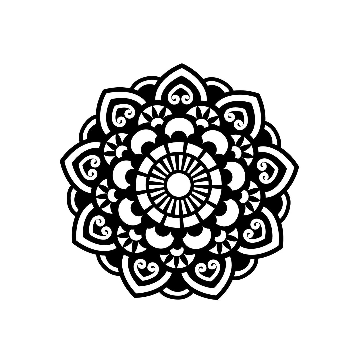 Circular Flow Mandala Tattoo | Black spiritual prahna flower design, set of 3 temporary tattoos