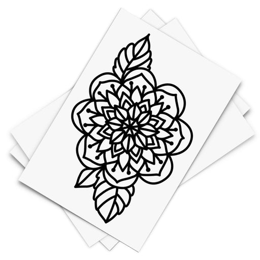 Floral Mandala Tattoo | Spiritual black flower temporary tattoo, set of 3