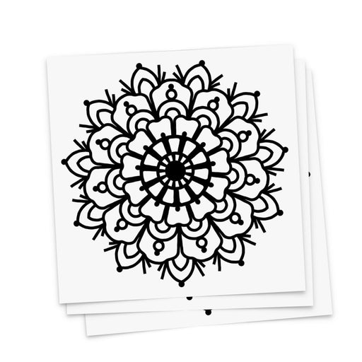 Mandala Flower Tattoos | Black spiritual floral design representing the circle of life, set of 3 temporary tattoos