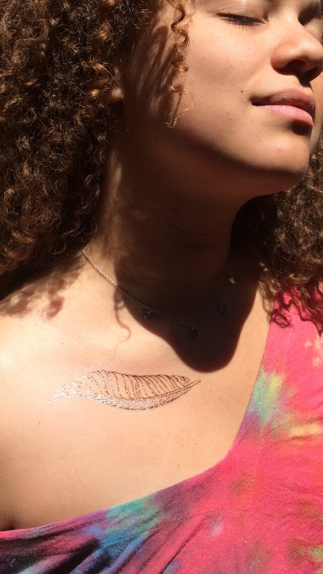 Gold Feather Tattoo | Shiny metallic set of 3 temporary tattoos
