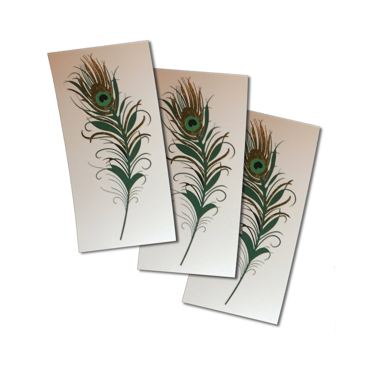 Peacock Feather Gold Emerald Temporary Tattoo - Gold tattoo design, music festival, sparkly, emerald green (set of 3)