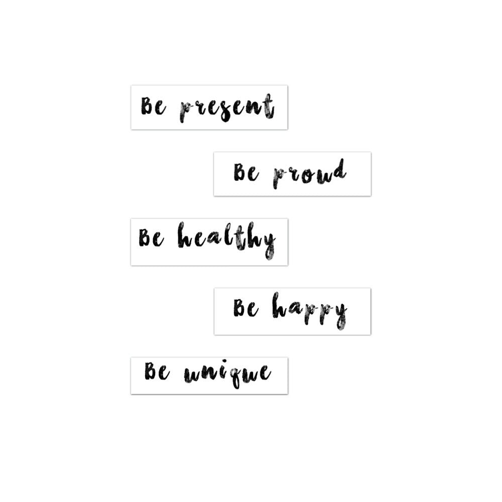 Affirmations "Be" Tattoos Collection | Be Present/Proud/Healthy/Happy/Unique, 2 sets of 5 inspirational temporary tattoos
