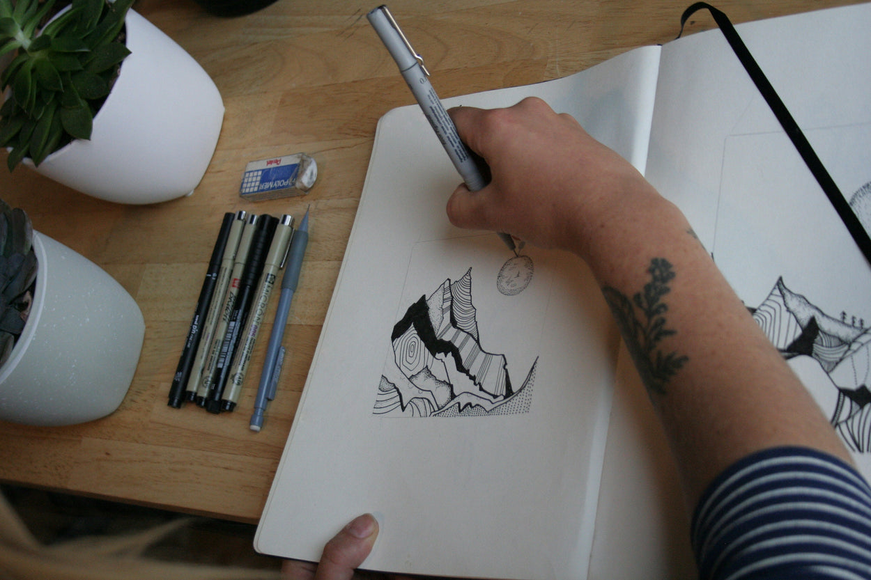 Window Mountain Tattoos | Square temporary tatto of a window view on mountains, unique design, set of 3