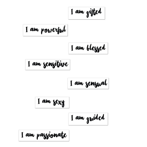 Affirmations Temporary Tattoos by Rock Thomas - Motivating, inspiring phrases, sayings, in bold or calligraphy, small (16 tattoos in total)