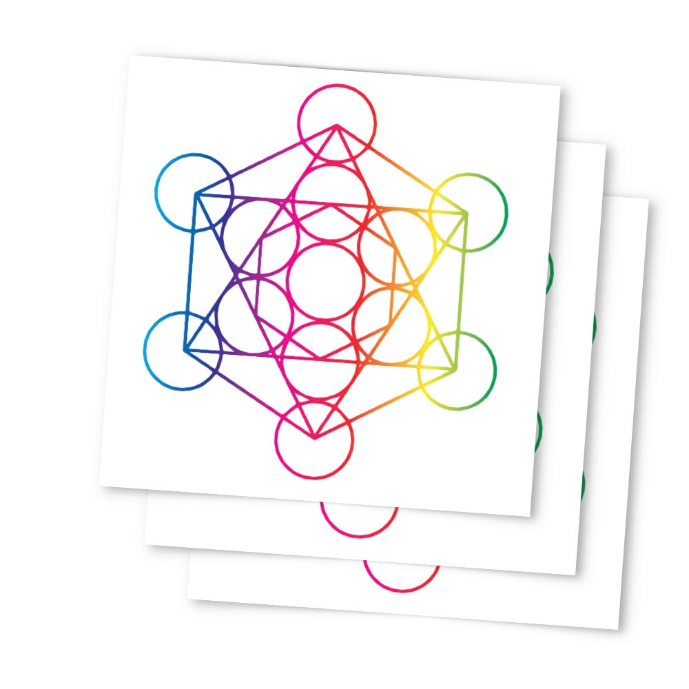 Sacred Geometry Tattoo | Colorful rainbow chakra symbols for meditation and yoga, set of 3 tattoos