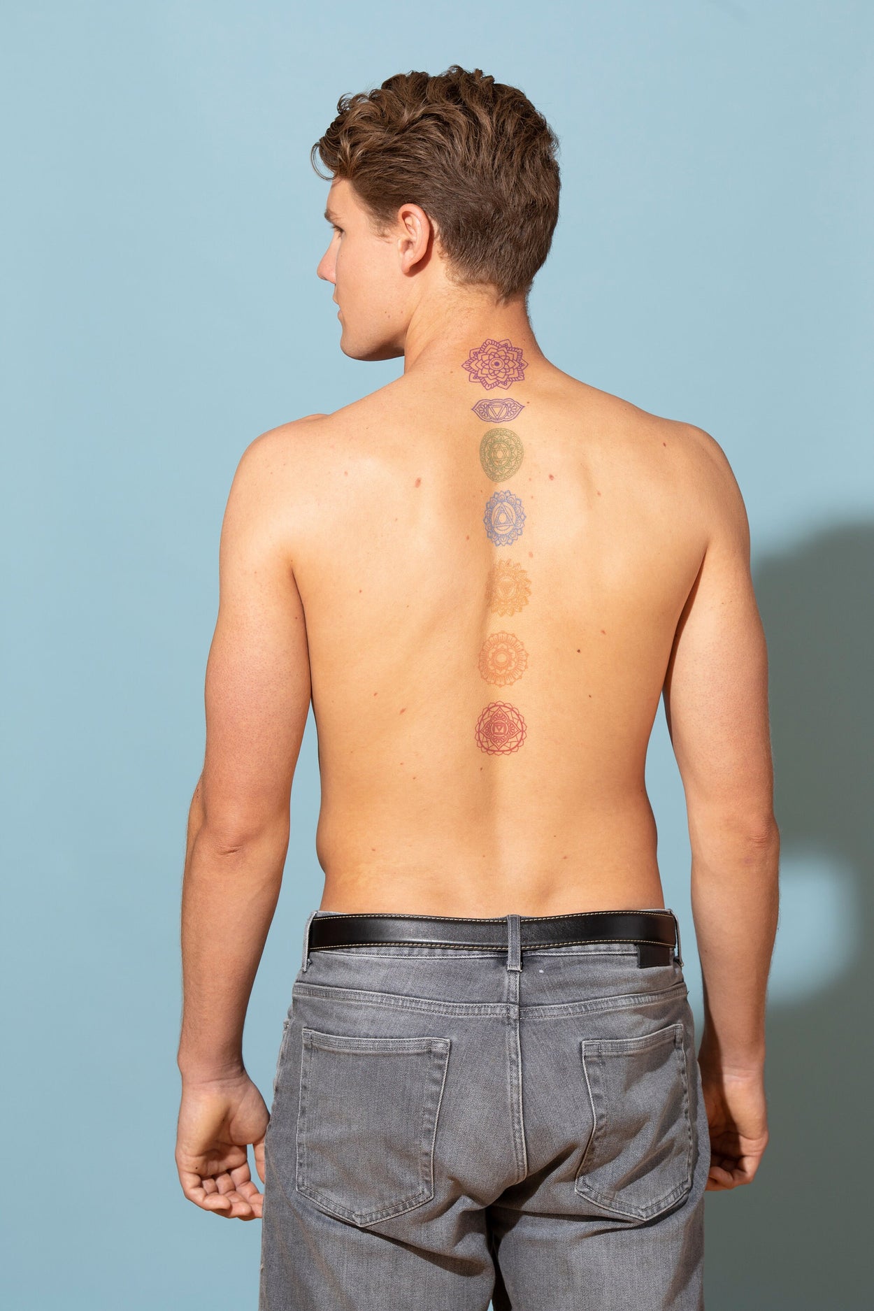 Chakras Temporary Tattoos - Spiritual tattoo design, rainbow, multicolor, energy, meditation, relaxation (2 sets x 7 tattoos = 14 Tattoos)