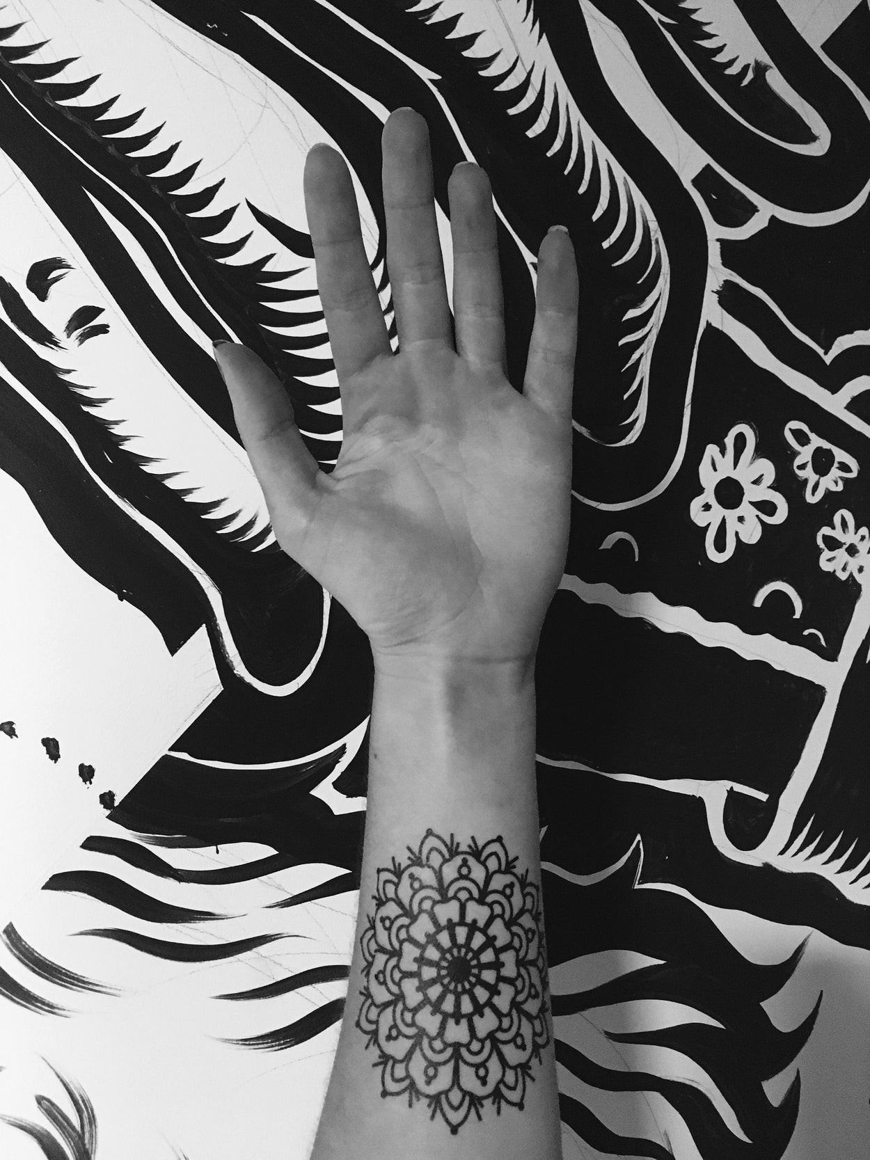 Mandala Flower Tattoos | Black spiritual floral design representing the circle of life, set of 3 temporary tattoos
