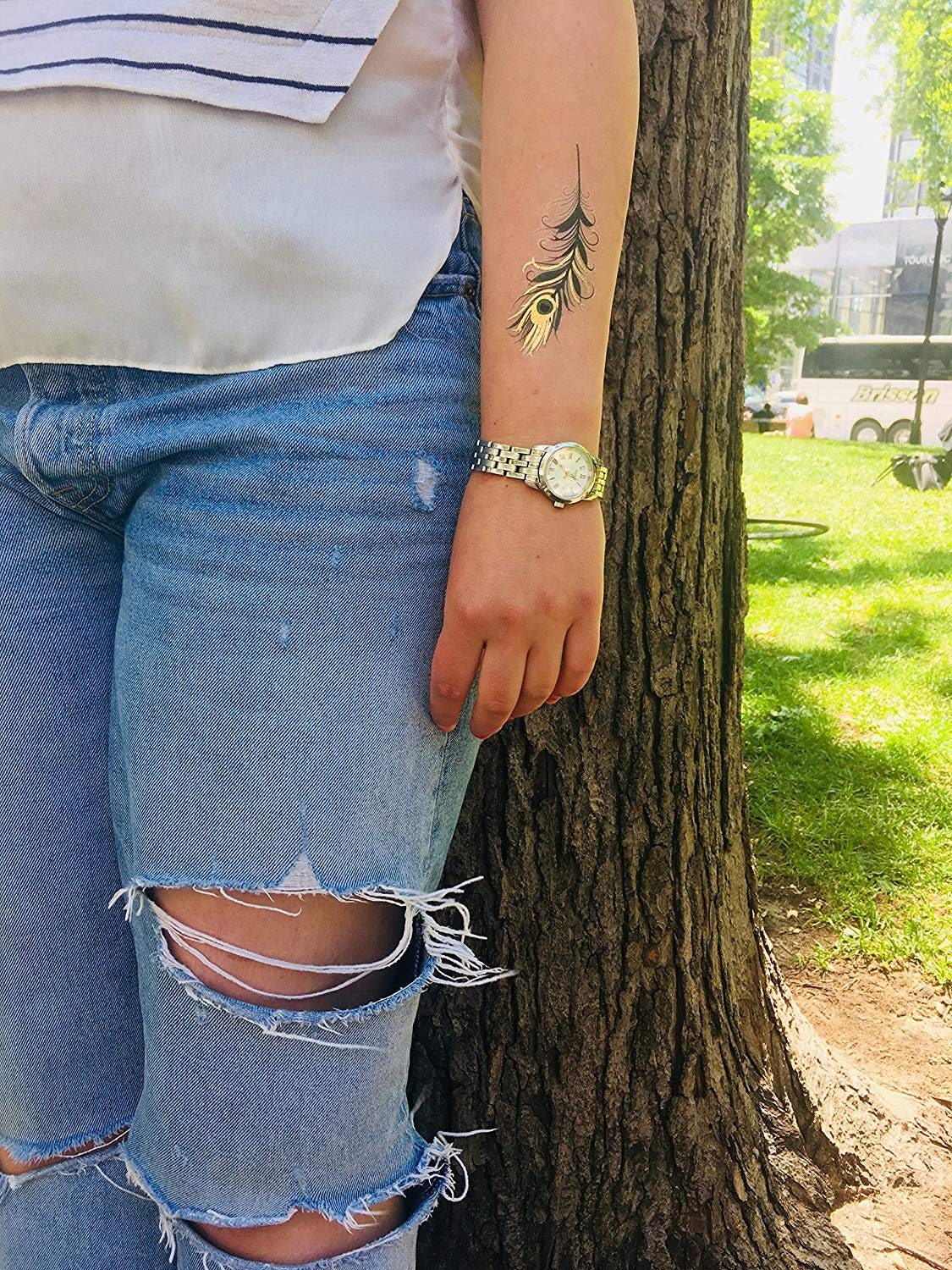 Collection of Gold Tattoos | Sparkly metallic feather, star, crescent, 20 temporary tattoos