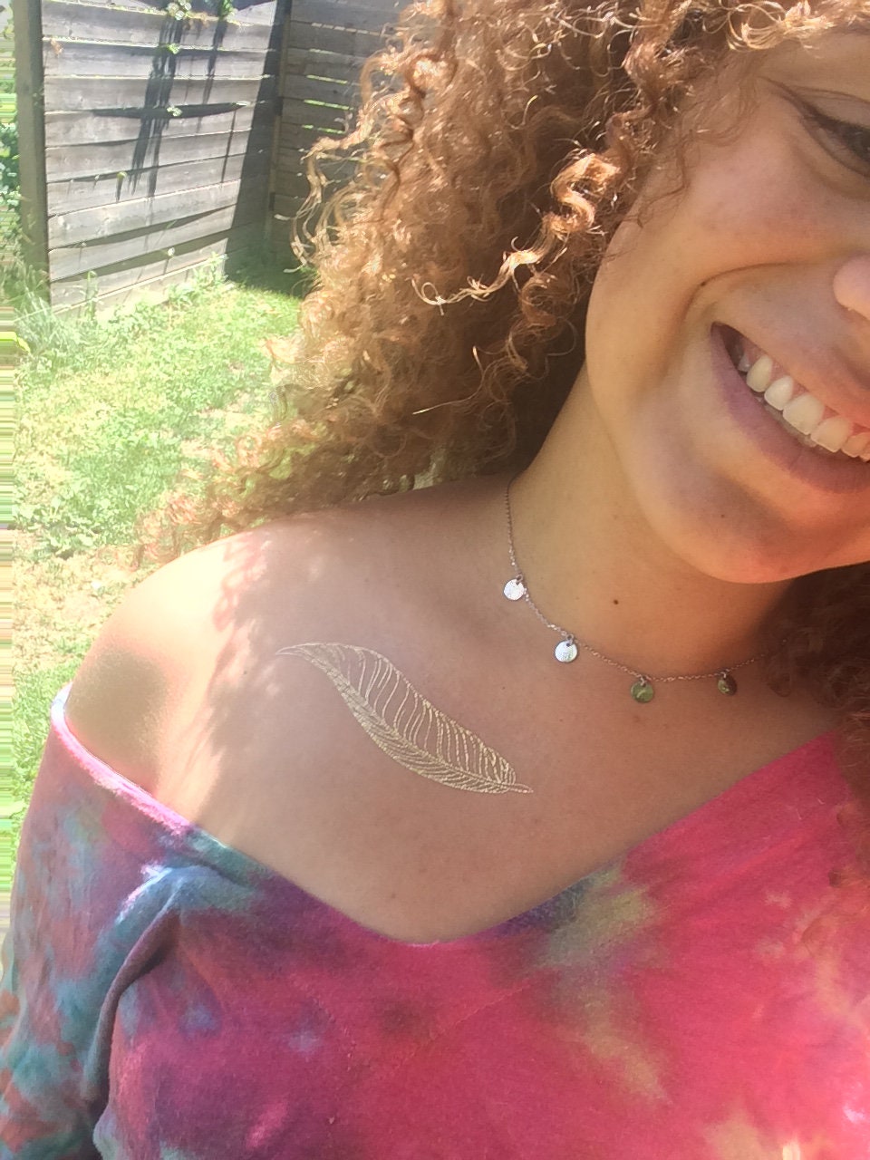 Collection of Gold Tattoos | Sparkly metallic feather, star, crescent, 20 temporary tattoos