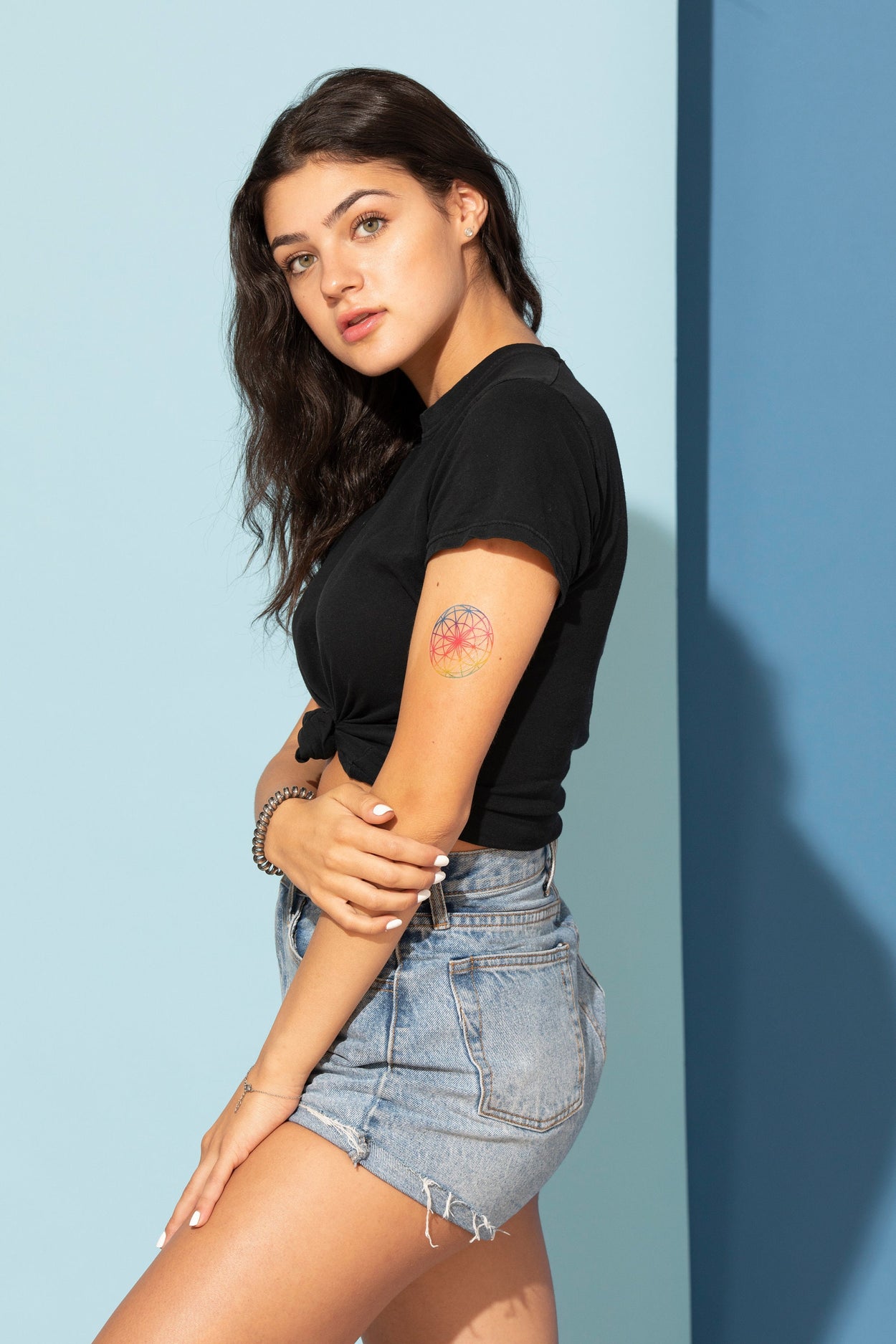 Sacred Geometry Tattoo | Colorful rainbow chakra symbols for meditation and yoga, set of 3 tattoos