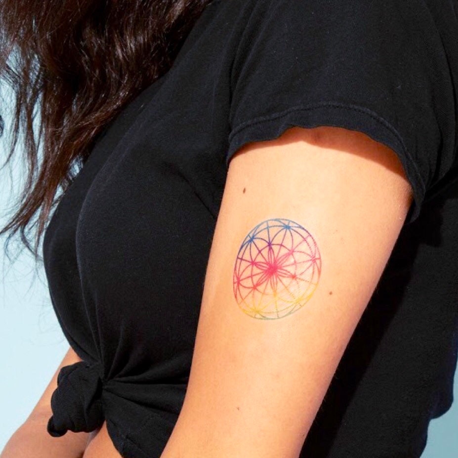 Sacred Geometry Tattoo | Colorful rainbow chakra symbols for meditation and yoga, set of 3 tattoos