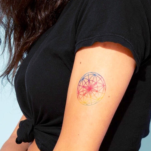 Sacred Geometry Tattoo | Colorful rainbow chakra symbols for meditation and yoga, set of 3 tattoos
