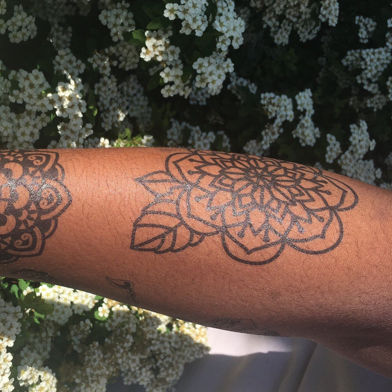 Floral Mandala Tattoo | Spiritual black flower temporary tattoo, set of 3