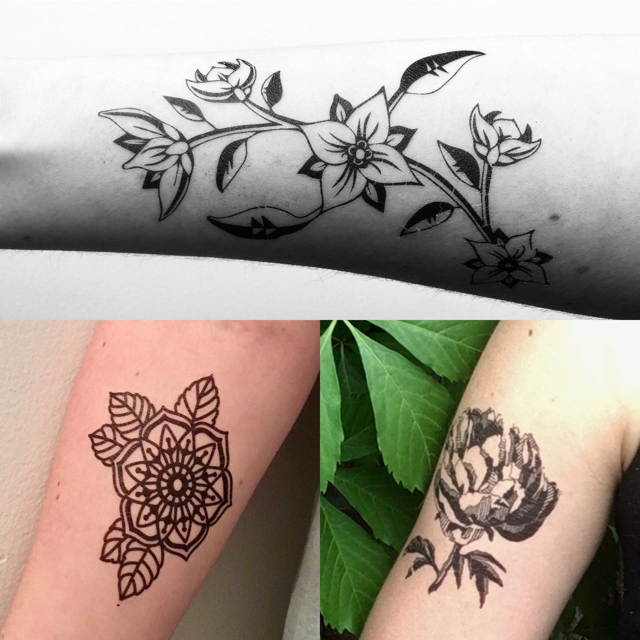 Spring Flowers Temporary Tattoo Pack | Set of 6 large temp tattoos