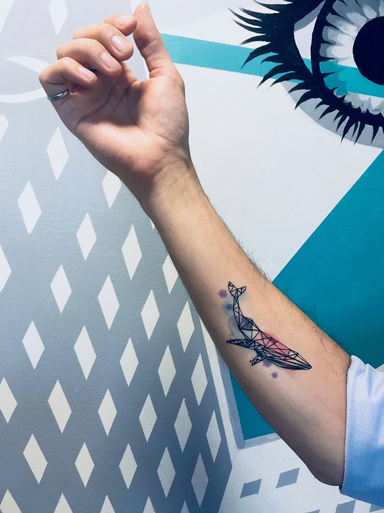 Whale Watercolor Tattoo | Geometric ocean animal temporary tattoo, set of 3