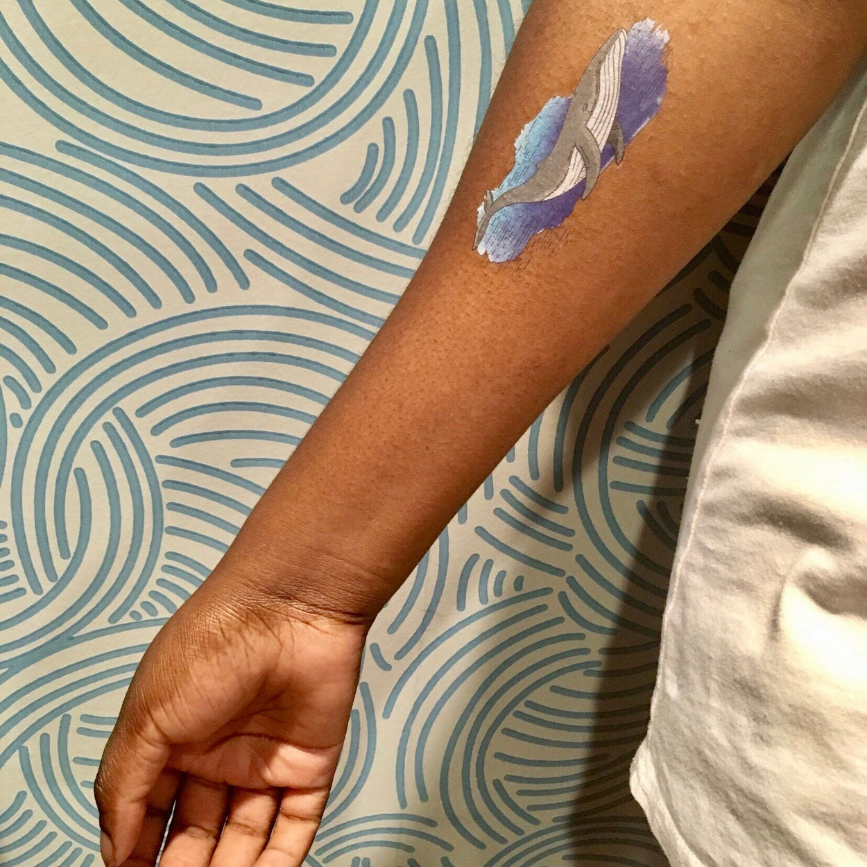Colorful Whale Tattoo | Blue and gray design, set of 3 temporary tattoos