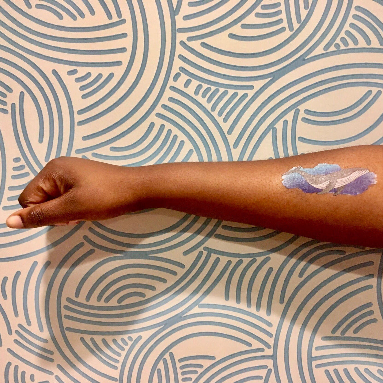 Colorful Whale Tattoo | Blue and gray design, set of 3 temporary tattoos