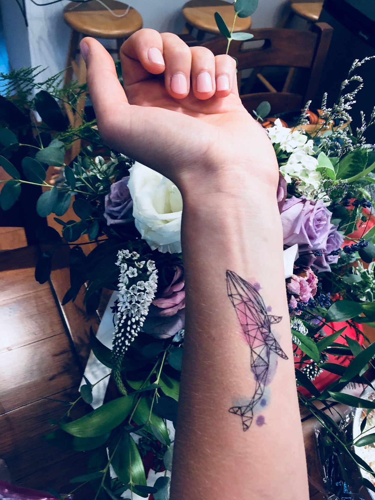 Whale Watercolor Tattoo | Geometric ocean animal temporary tattoo, set of 3