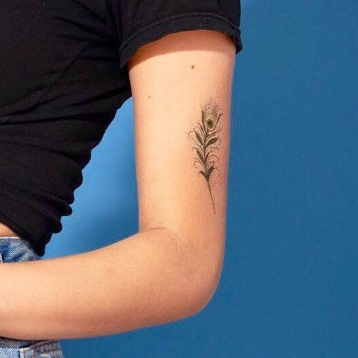 Peacock Feather Gold Emerald Temporary Tattoo - Gold tattoo design, music festival, sparkly, emerald green (set of 3)