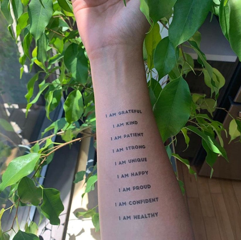 I Am Affirmations Collection of Tattoos | grateful, strong, confident, healthy, positive, proud, temporary, 2 sets