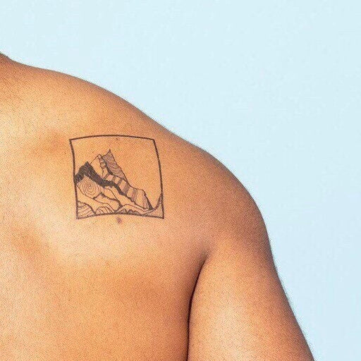 Window Mountain Tattoos | Square temporary tatto of a window view on mountains, unique design, set of 3