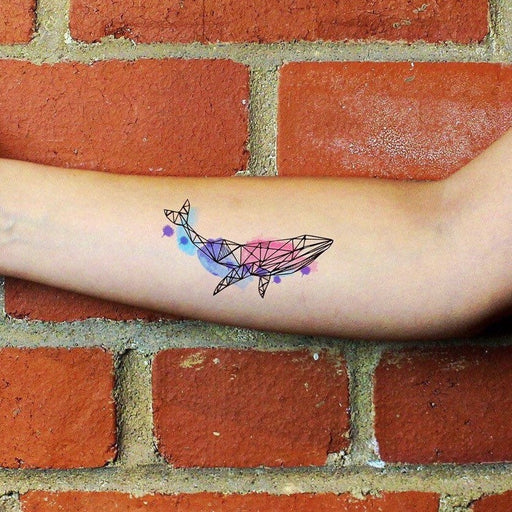Whale Watercolor Tattoo | Geometric ocean animal temporary tattoo, set of 3