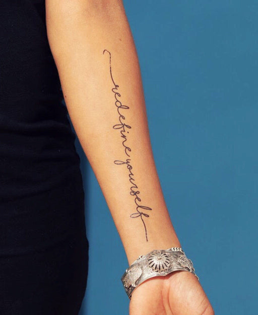 Redefine Yourself Inspirational Tattoo | Phrase for motivation and inspiration, set of 3 temporary tattoos