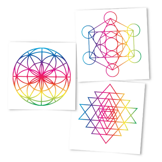 Sacred Geometry Tattoo | Colorful rainbow chakra symbols for meditation and yoga, set of 3 tattoos