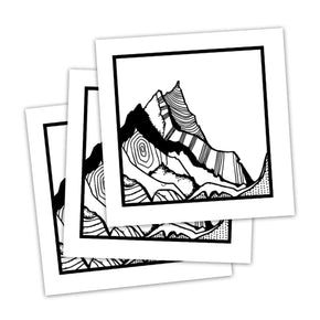 Window Mountain Tattoos | Square temporary tatto of a window view on mountains, unique design, set of 3