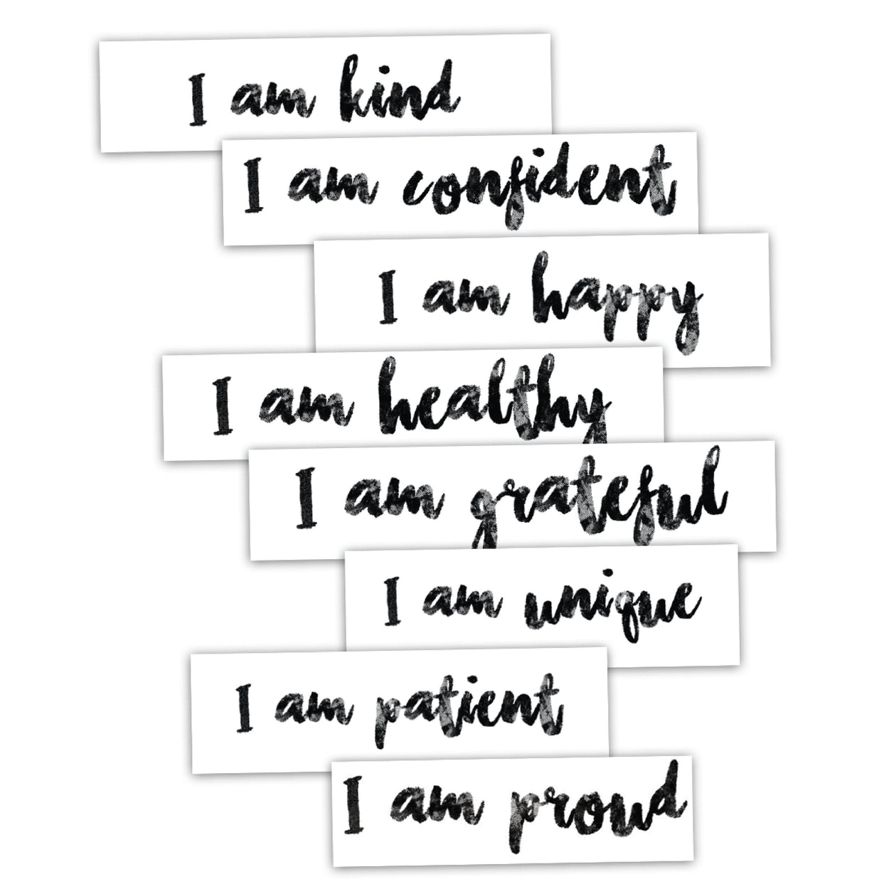 I Am Affirmations Collection of Tattoos | grateful, strong, confident, healthy, positive, proud, temporary, 2 sets