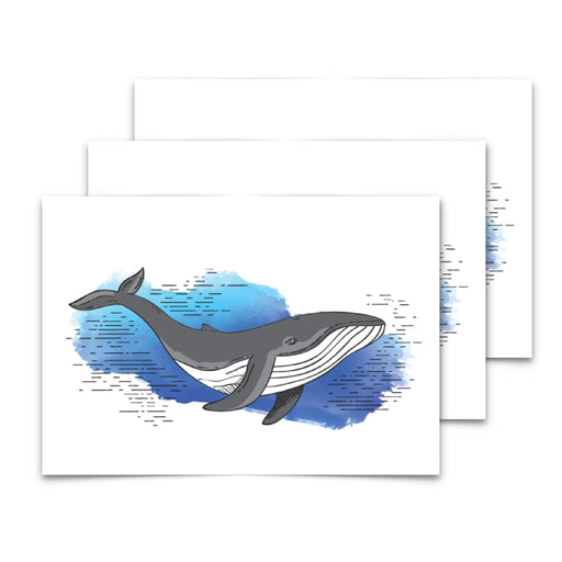 Colorful Whale Tattoo | Blue and gray design, set of 3 temporary tattoos