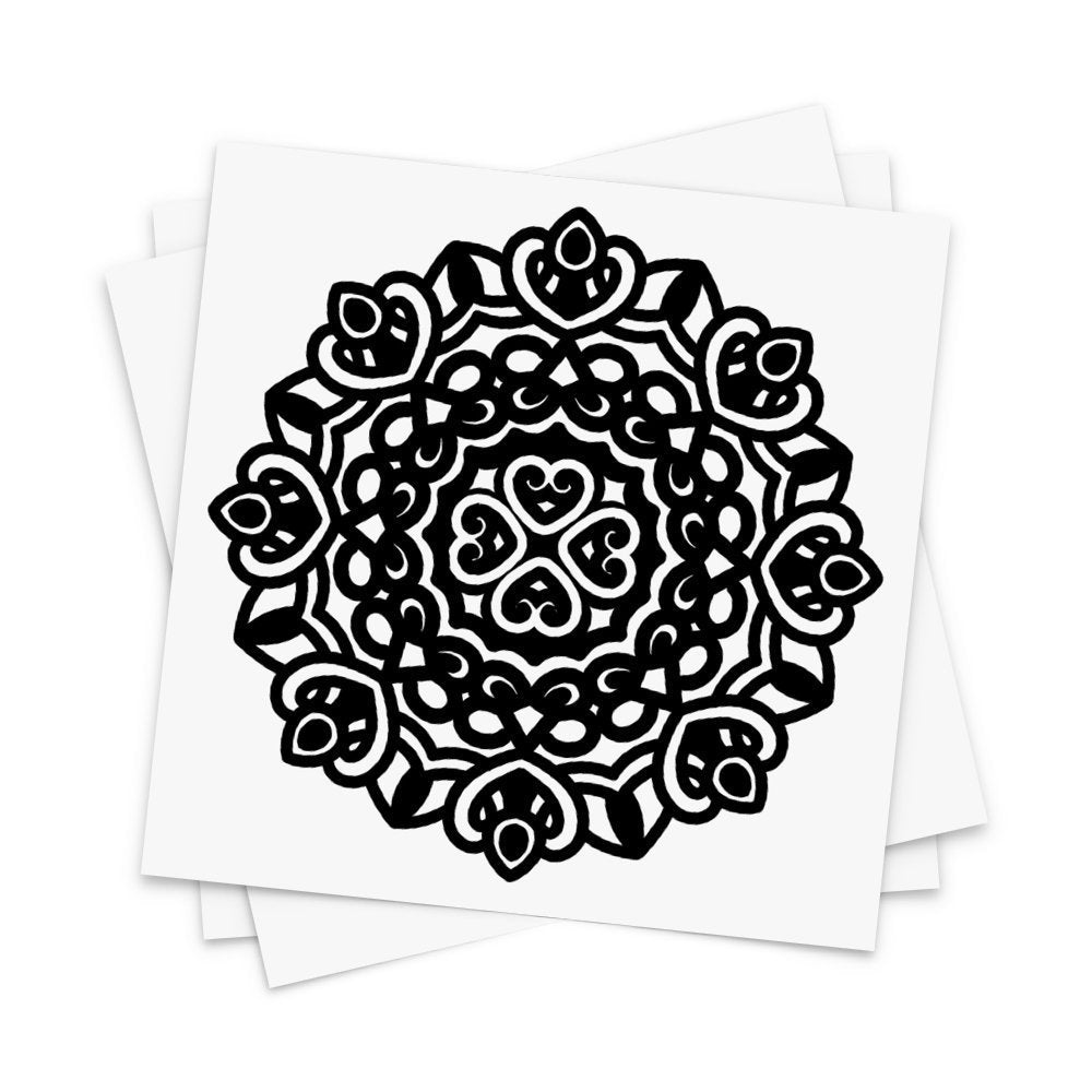 Mandala Dark Temporary Tattoo - Spiritual symbol, circle of life, tattoo design in black (3 Tattoos)