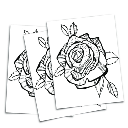 Black Floral Tattoo | Gardenia hand-drawn flower temporary tattoo, set of 3
