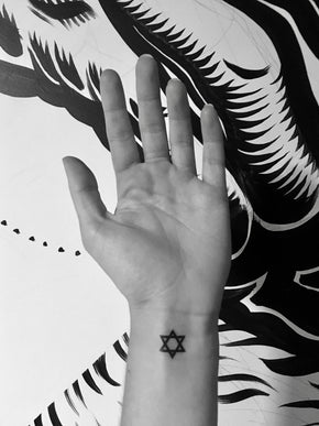 Religious Symbols Tattoos | Cross, Star of David, Crescent and Yin Yang pictograms in  lack