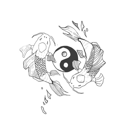 Yin Yang Koi Fish Tattoo | Spiritual animal symbol for peace and life, set of 3 temporary tattoos