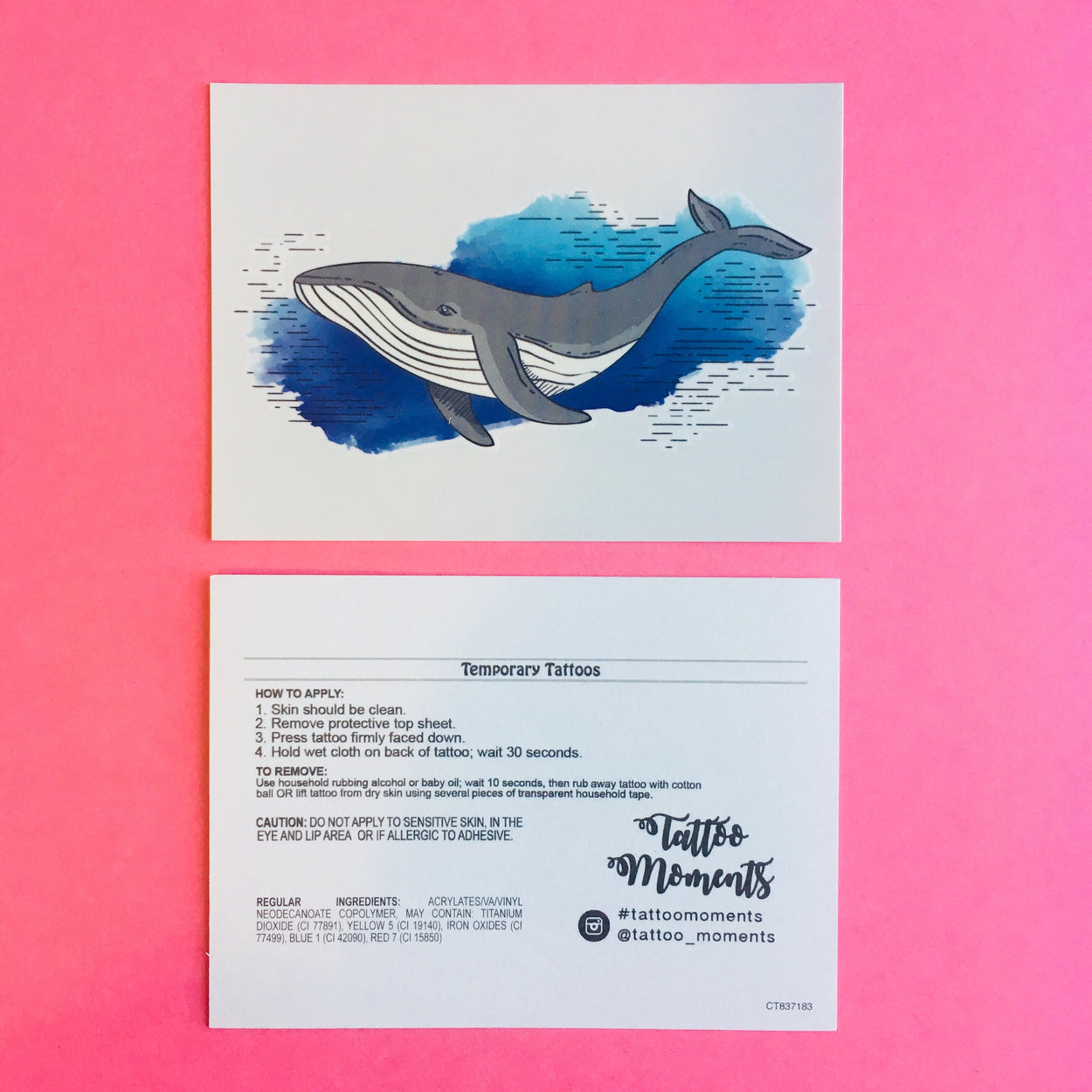 Colorful Whale Tattoo | Blue and gray design, set of 3 temporary tattoos