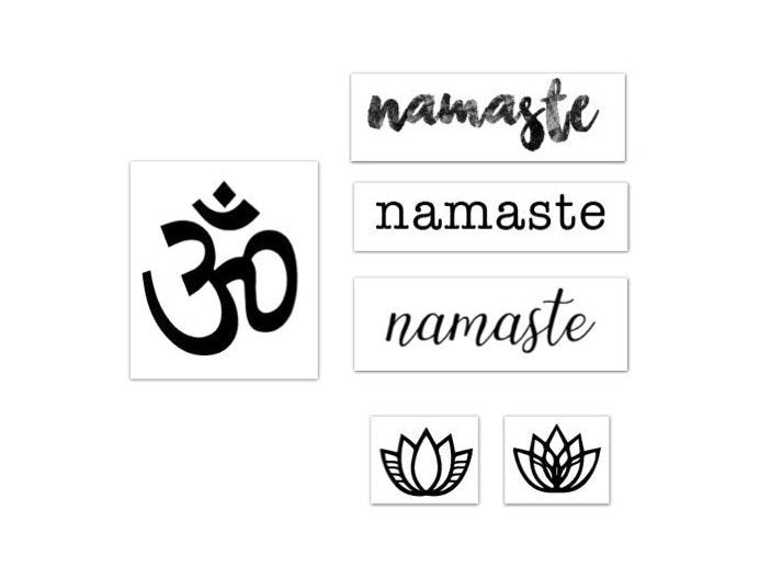 Namaste Tattoo Collection | Spiritual set of 12 temporary tattoos for yoga and relaxation