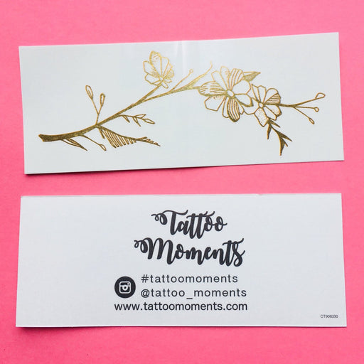Gold Sparkly Flower Branch Tattoo | set of 3 floral temporary tattoos