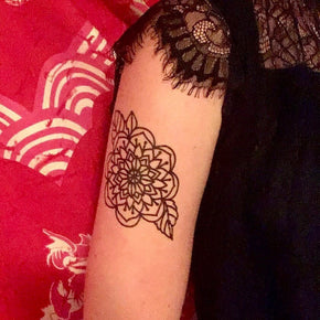 Floral Mandala Tattoo | Spiritual black flower temporary tattoo, set of 3
