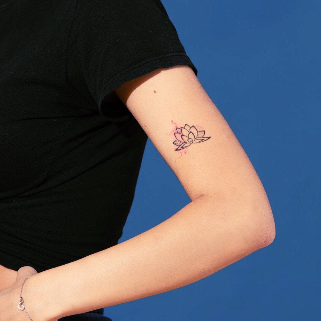 Small Lotus Temporary Tattoo in Pink Watercolor | Yoga design, spiritual symbol, set of 3