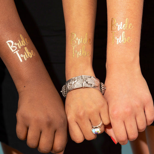 Bride Tribe Gold Temporary Tattoo - Golden, sparkly, bachelorette, party, Perfect for arm, leg, back, chest (3 tattoos)